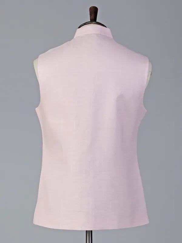 Pink cotton silk waistcoat with work on pocket