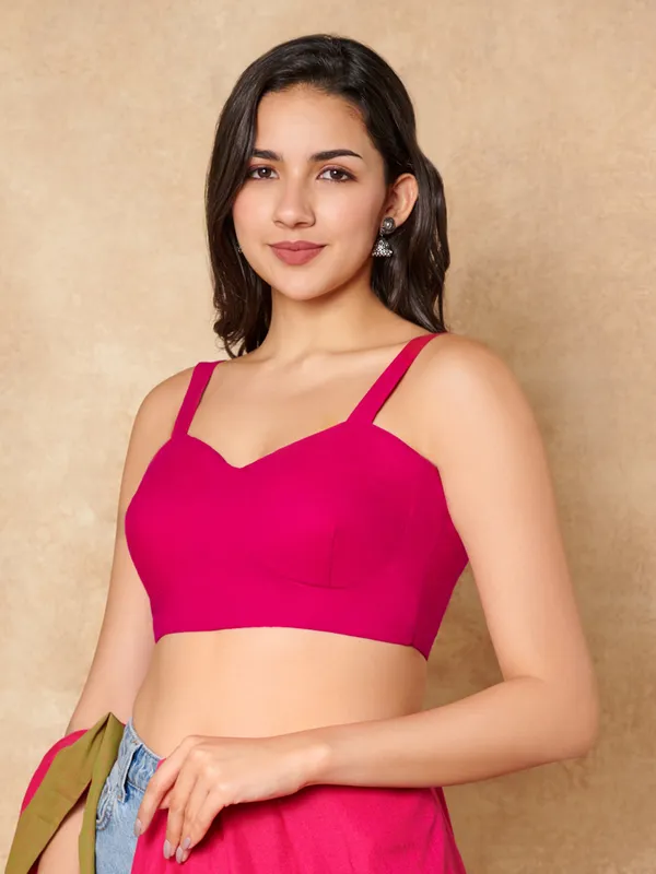 Pink cotton sleeveless ready made blouse