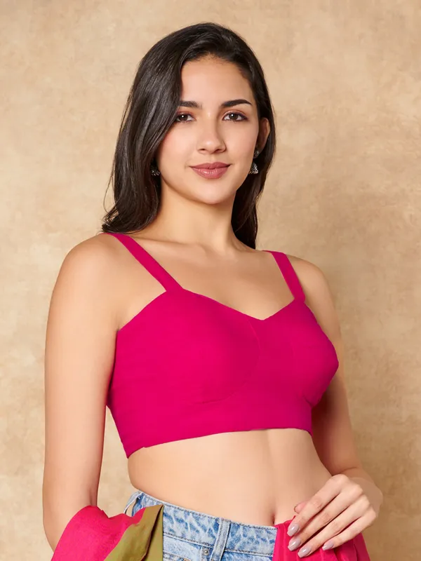 Pink cotton sleeveless ready made blouse