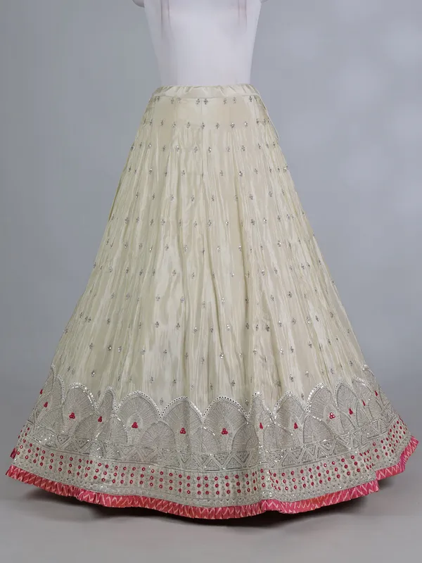 Pink cream round neck silk wedding lehenga choli