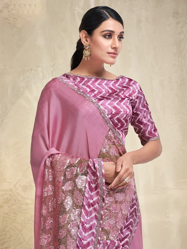 Pink crepe and georgette saree
