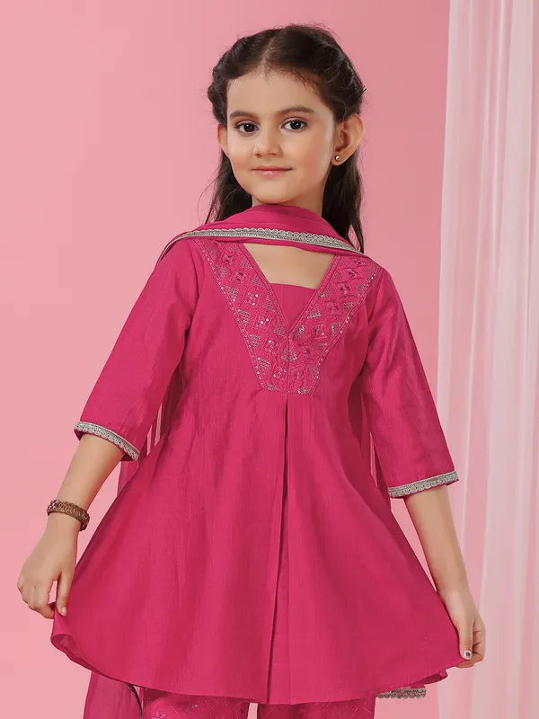 Pink crepe silk festive salwar suit for girls