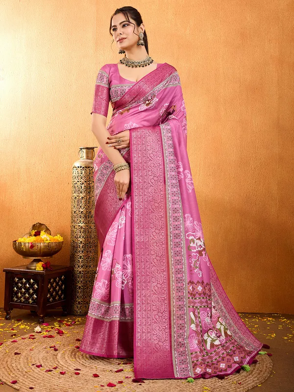 Pink crepe silk festive wear saree
