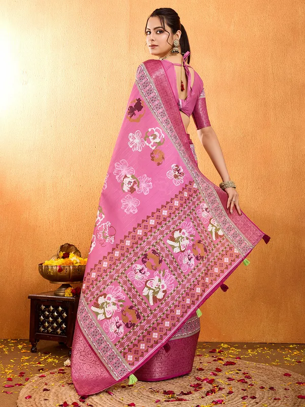 Pink crepe silk festive wear saree