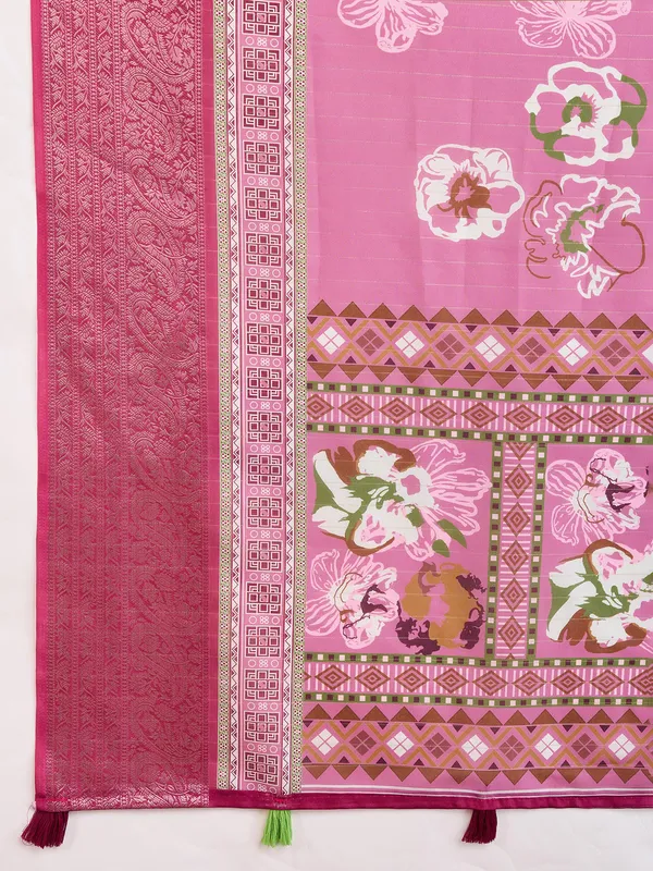 Pink crepe silk festive wear saree