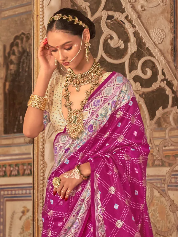 Pink digital prints silk saree for women