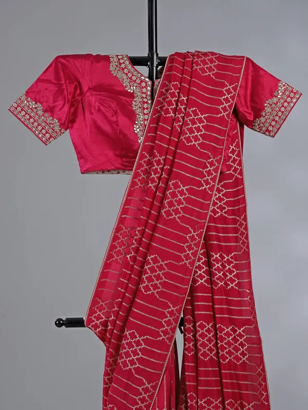 Pink dola silk ready made blouse saree for wedding
