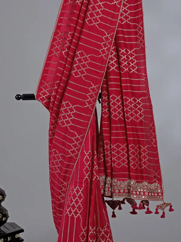 Pink dola silk ready made blouse saree for wedding