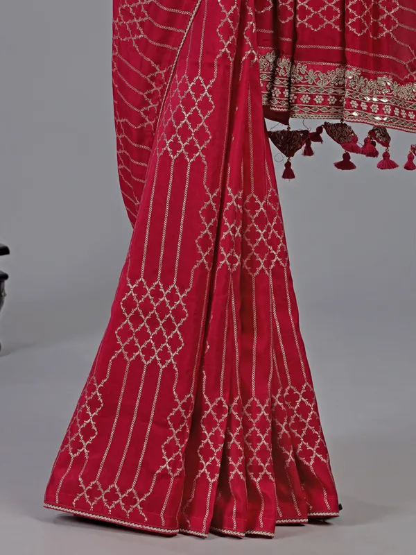 Pink dola silk ready made blouse saree for wedding