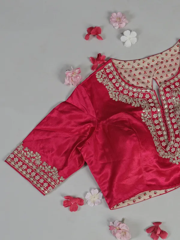 Pink dola silk ready made blouse saree for wedding