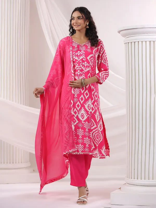 Pink elegance cotton kurti set with dupatta