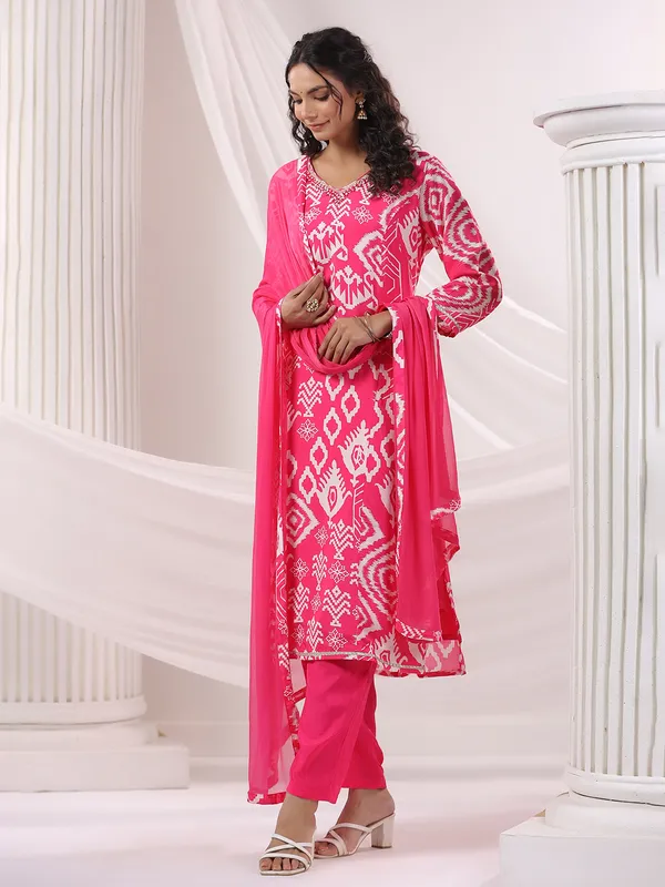 Pink elegance cotton kurti set with dupatta