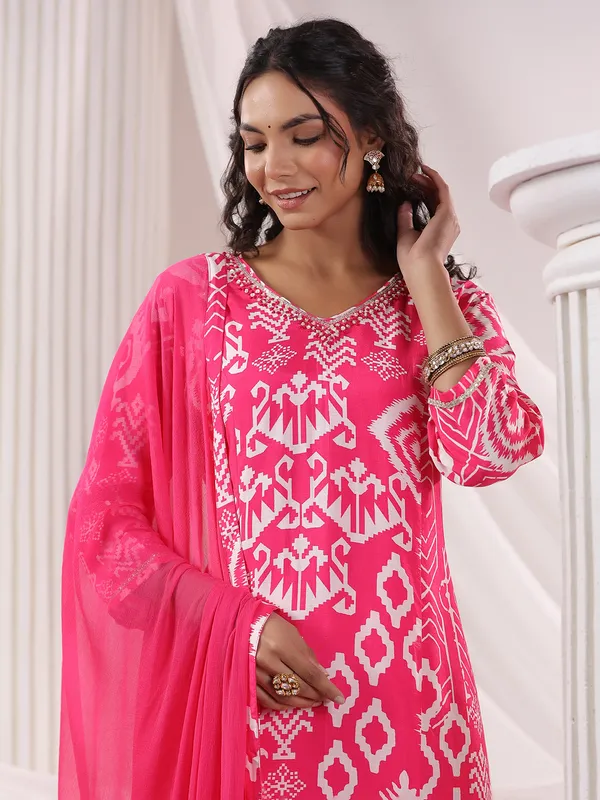 Pink elegance cotton kurti set with dupatta