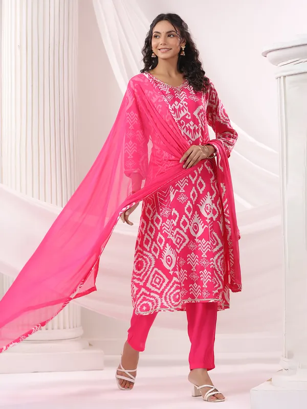 Pink elegance cotton kurti set with dupatta