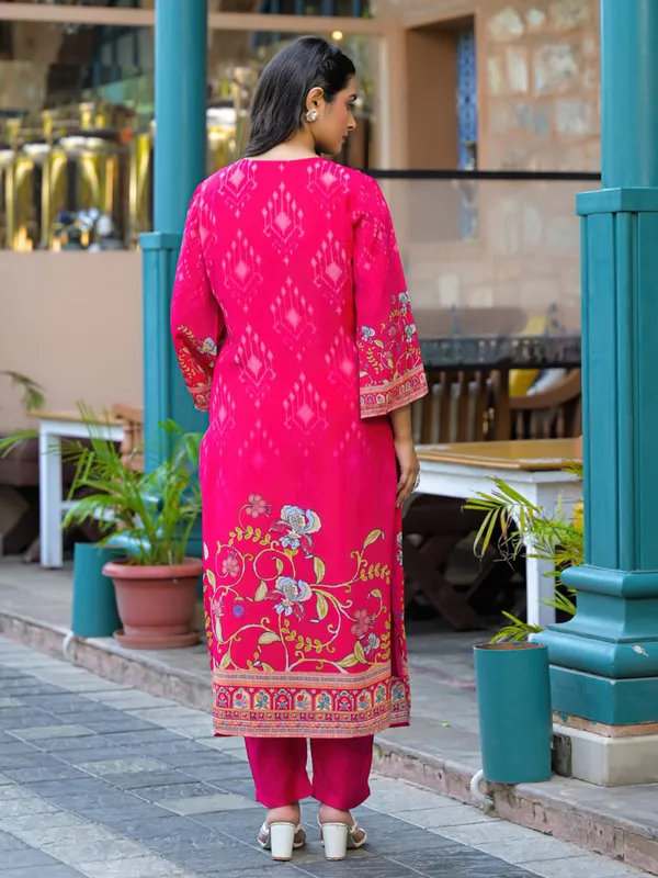Pink elegant printed silk kurti set for women festive wear