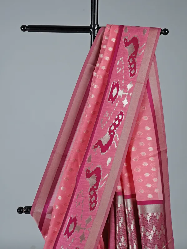 Pink elegant semi cotton silk saree
