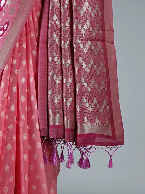 Pink elegant semi cotton silk saree