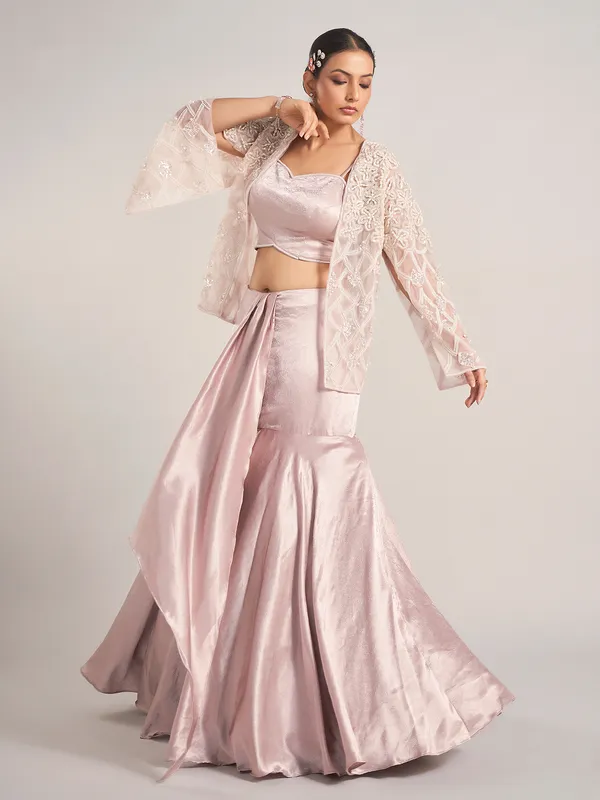 Pink embellished tissue organza indowestern