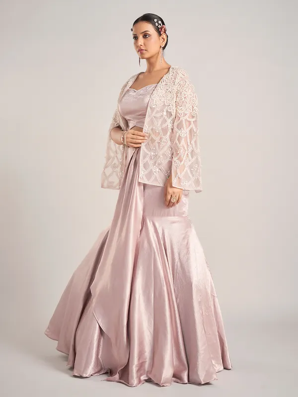 Pink embellished tissue organza indowestern