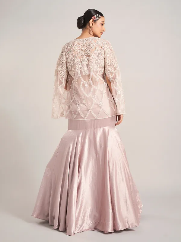 Pink embellished tissue organza indowestern