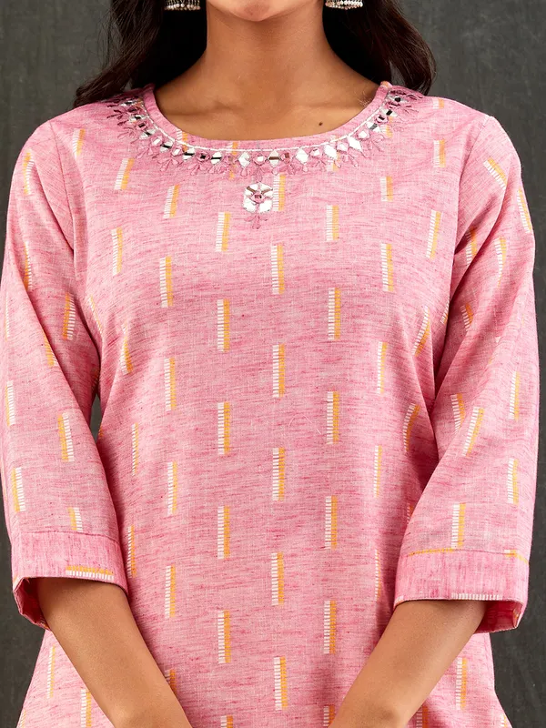 Pink embroidery kurti set with dupatta