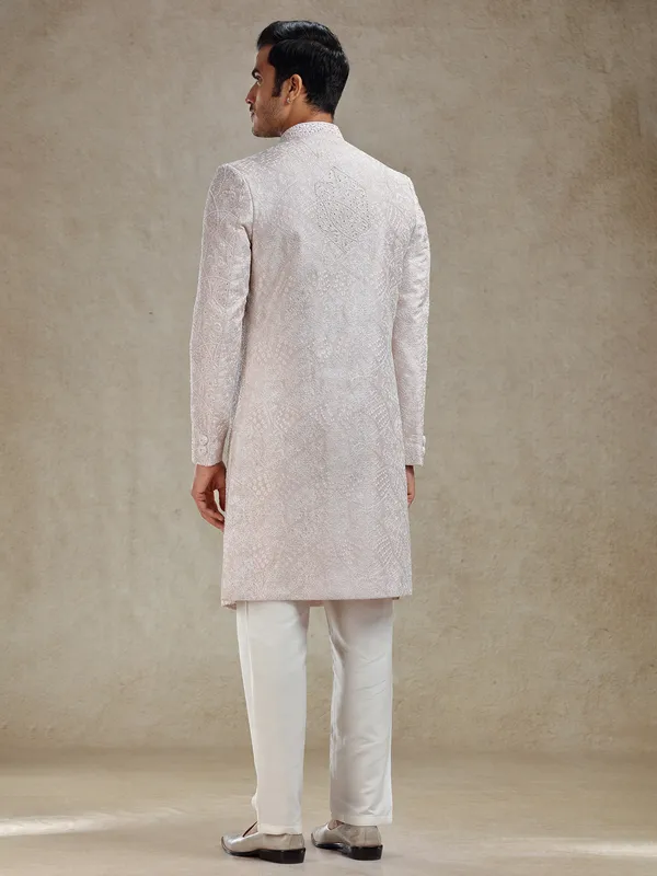 Pink embroidery pattern sherwani for men
