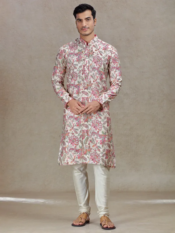 Pink enchanting elegance mens kurta suit in rich work