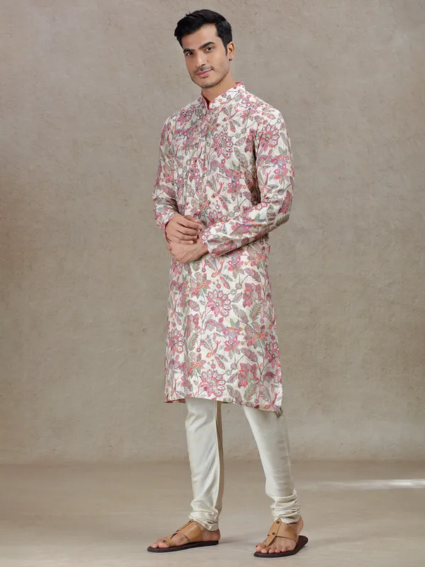 Pink enchanting elegance mens kurta suit in rich work