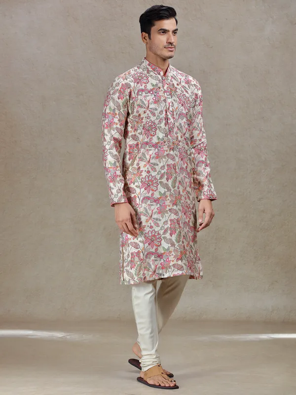Pink enchanting elegance mens kurta suit in rich work