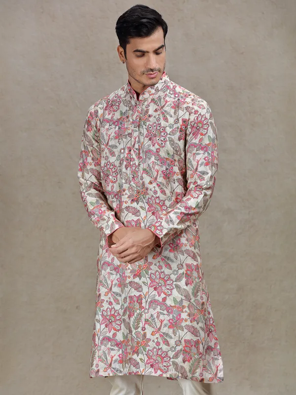 Pink enchanting elegance mens kurta suit in rich work