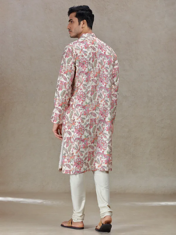 Pink enchanting elegance mens kurta suit in rich work