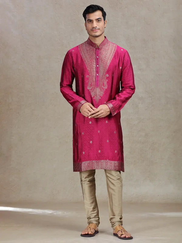 Pink ethereal elegance silk kurta set for men