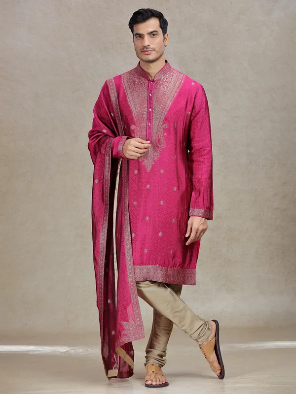 Pink ethereal elegance silk kurta set for men
