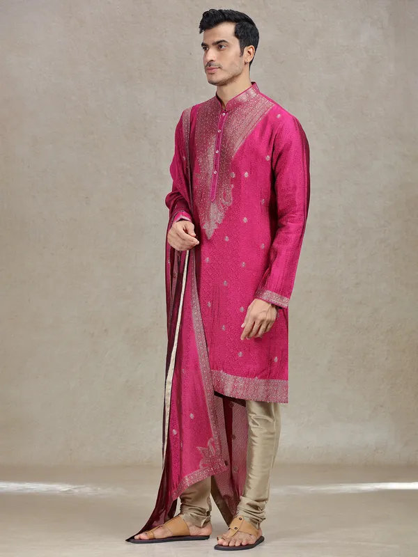 Pink ethereal elegance silk kurta set for men