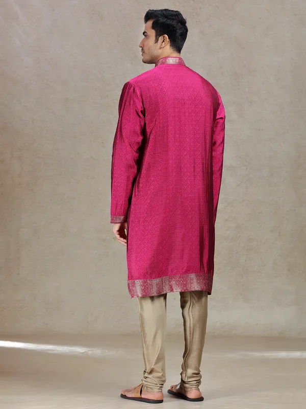 Pink ethereal elegance silk kurta set for men