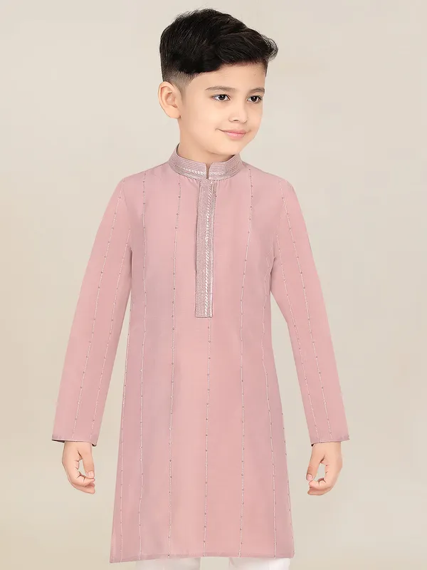 Pink festival special cotton silk kurta suit for boys