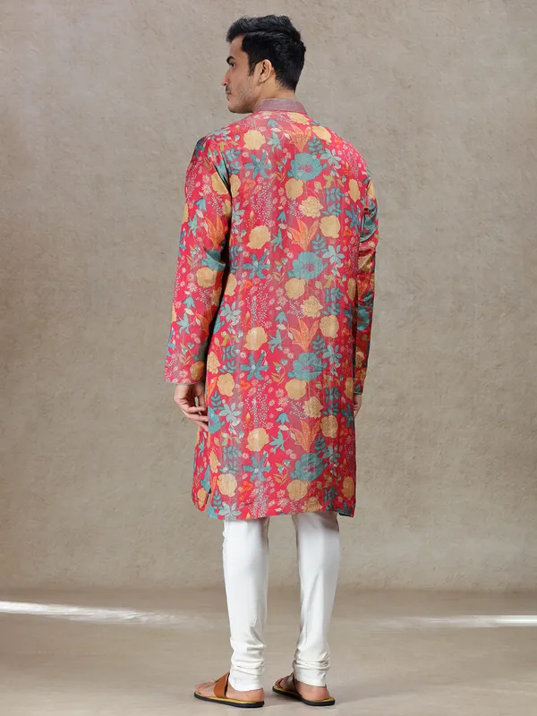 Pink festive allure tussar silk kurta suit for men