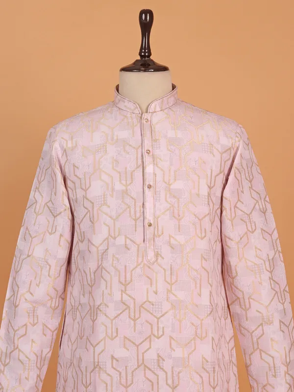 Pink festive ready zari printed kurta suit for men