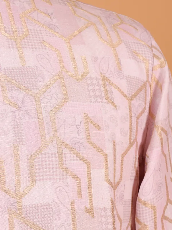 Pink festive ready zari printed kurta suit for men