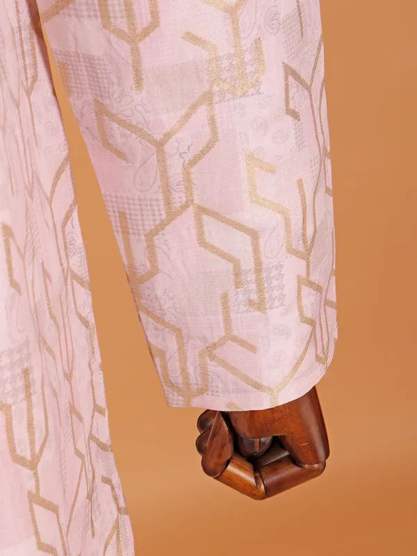 Pink festive ready zari printed kurta suit for men