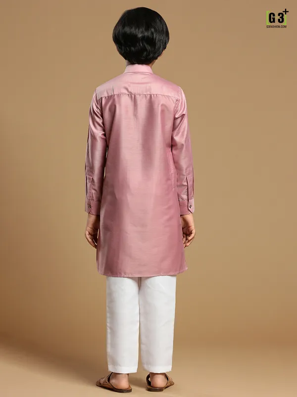 Pink festive wear boys kurta suit in cotton