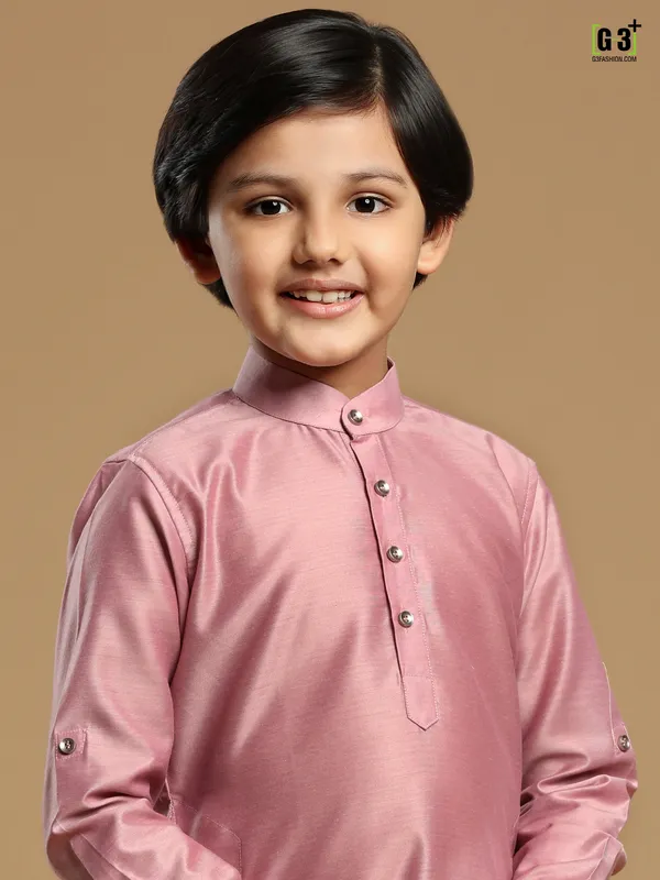 Pink festive wear boys kurta suit in cotton