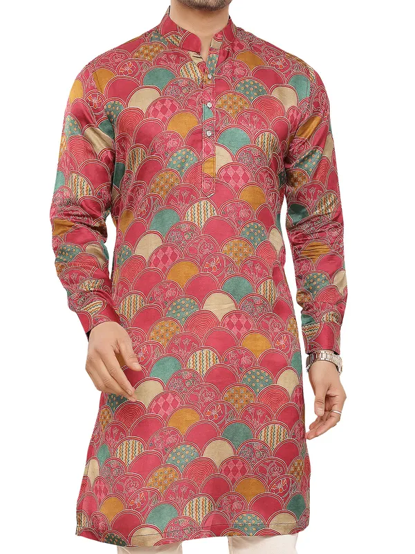 Pink festive wear printed mens kurta