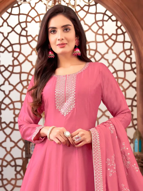Pink festive wear salwar suit in rich silk