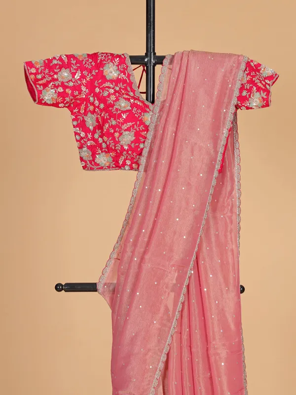 Pink festive wear saree in organza