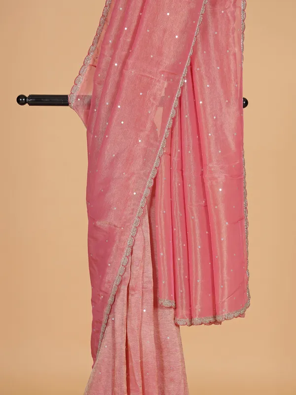 Pink festive wear saree in organza