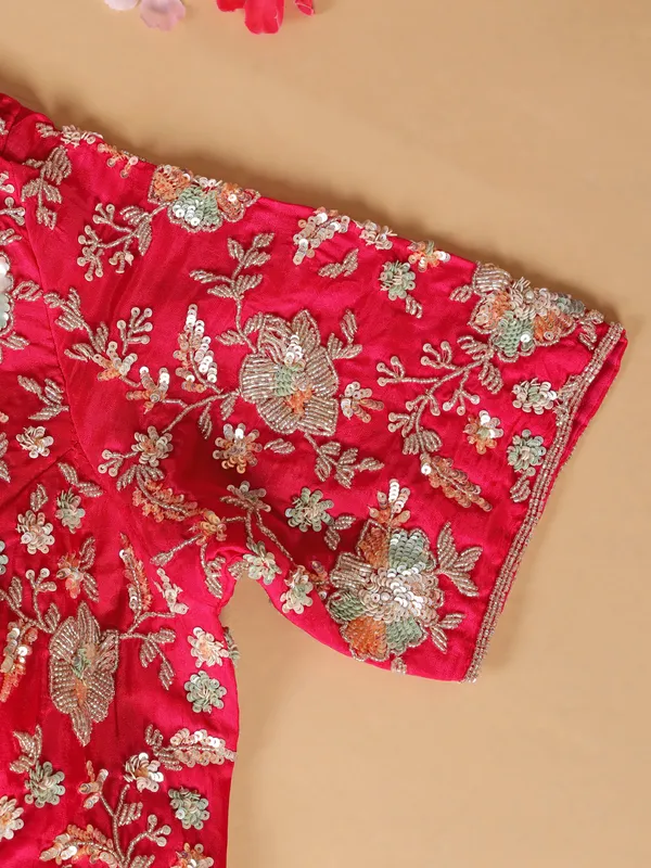 Pink festive wear saree in organza