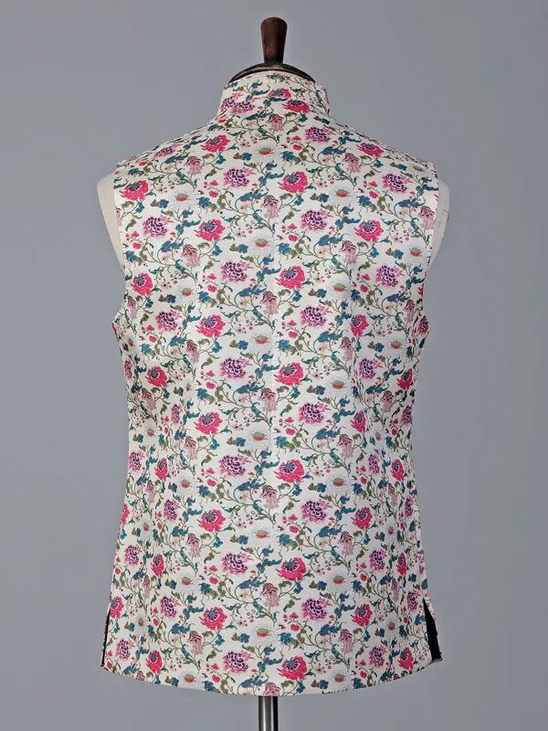 Pink floral cotton silk designer waistcoat