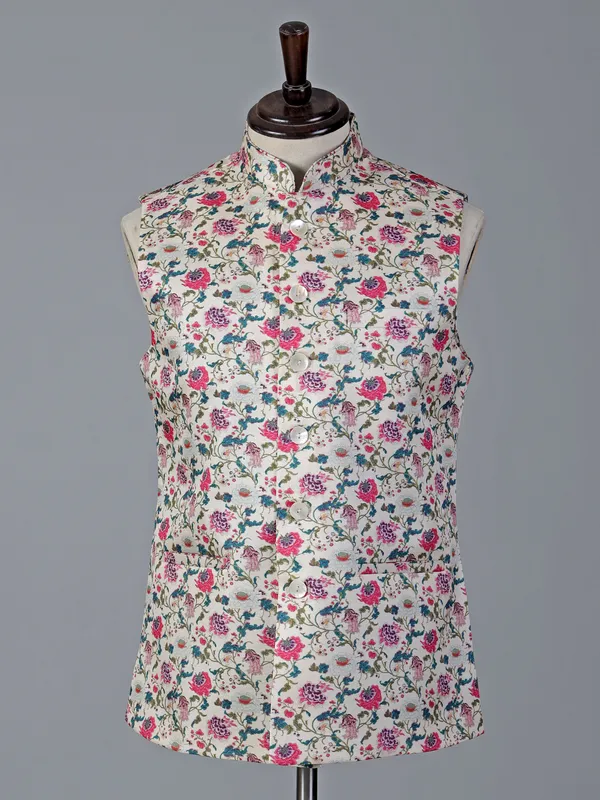 Pink floral cotton silk designer waistcoat