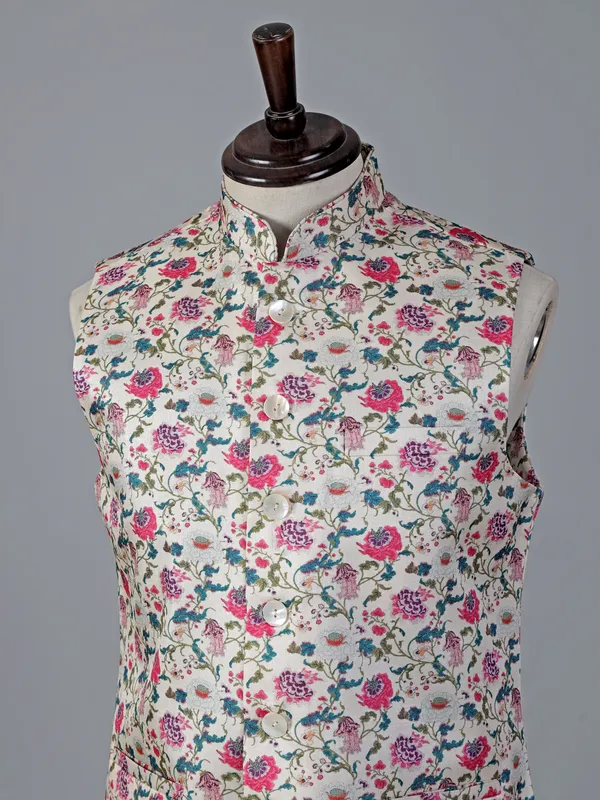 Pink floral cotton silk designer waistcoat